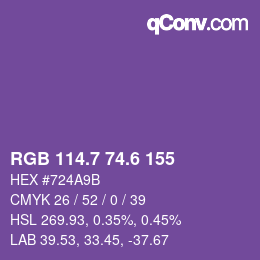 カラーコード: RGB 114.7 74.6 155 | qconv.com