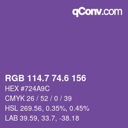カラーコード: RGB 114.7 74.6 156 | qconv.com