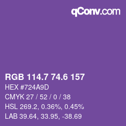 カラーコード: RGB 114.7 74.6 157 | qconv.com