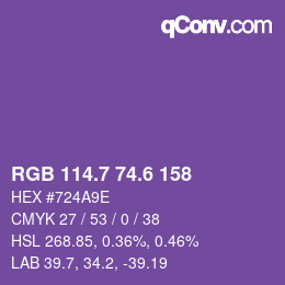 カラーコード: RGB 114.7 74.6 158 | qconv.com