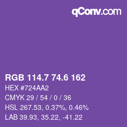 カラーコード: RGB 114.7 74.6 162 | qconv.com