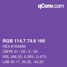 カラーコード: RGB 114.7 74.6 166 | qconv.com