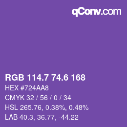 カラーコード: RGB 114.7 74.6 168 | qconv.com
