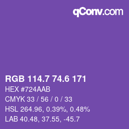 カラーコード: RGB 114.7 74.6 171 | qconv.com
