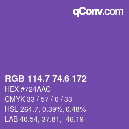 カラーコード: RGB 114.7 74.6 172 | qconv.com