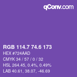 カラーコード: RGB 114.7 74.6 173 | qconv.com