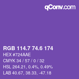 カラーコード: RGB 114.7 74.6 174 | qconv.com