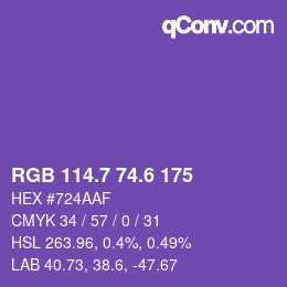 カラーコード: RGB 114.7 74.6 175 | qconv.com