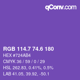カラーコード: RGB 114.7 74.6 180 | qconv.com