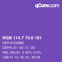 カラーコード: RGB 114.7 74.6 181 | qconv.com