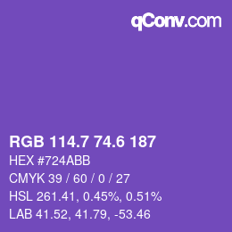 カラーコード: RGB 114.7 74.6 187 | qconv.com