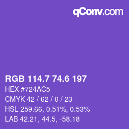 カラーコード: RGB 114.7 74.6 197 | qconv.com