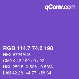 カラーコード: RGB 114.7 74.6 198 | qconv.com