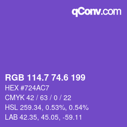 カラーコード: RGB 114.7 74.6 199 | qconv.com
