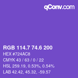 カラーコード: RGB 114.7 74.6 200 | qconv.com