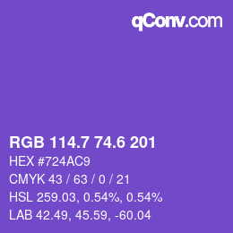 カラーコード: RGB 114.7 74.6 201 | qconv.com