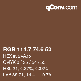 カラーコード: RGB 114.7 74.6 53 | qconv.com