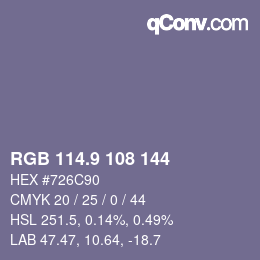 Color code: RGB 114.9 108 144 | qconv.com