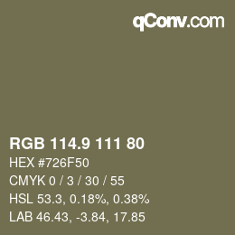 Color code: RGB 114.9 111 80 | qconv.com
