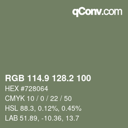 Farbcode: RGB 114.9 128.2 100 | qconv.com