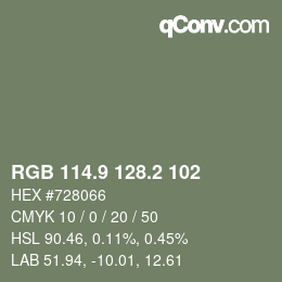 Farbcode: RGB 114.9 128.2 102 | qconv.com