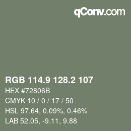 Color code: RGB 114.9 128.2 107 | qconv.com