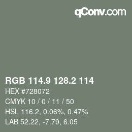 Código de color: RGB 114.9 128.2 114 | qconv.com