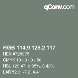 Color code: RGB 114.9 128.2 117 | qconv.com