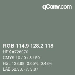 カラーコード: RGB 114.9 128.2 118 | qconv.com