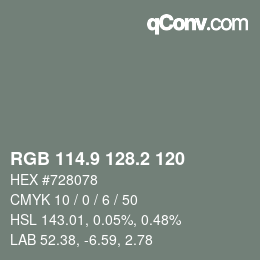 Color code: RGB 114.9 128.2 120 | qconv.com