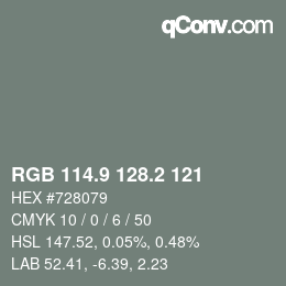 Color code: RGB 114.9 128.2 121 | qconv.com