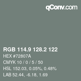 Color code: RGB 114.9 128.2 122 | qconv.com