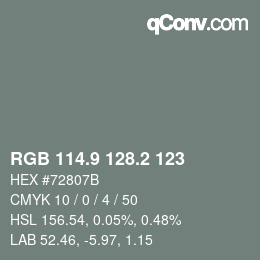 カラーコード: RGB 114.9 128.2 123 | qconv.com
