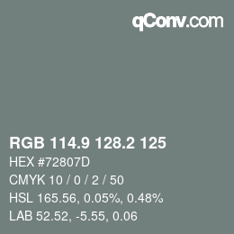 Color code: RGB 114.9 128.2 125 | qconv.com