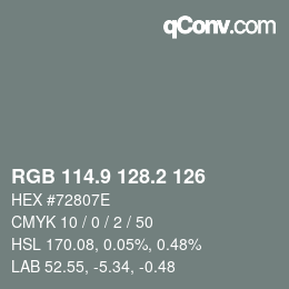 Color code: RGB 114.9 128.2 126 | qconv.com