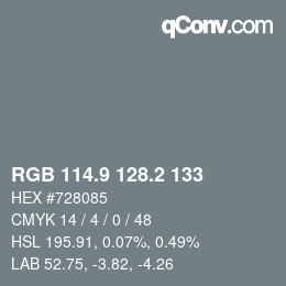 カラーコード: RGB 114.9 128.2 133 | qconv.com