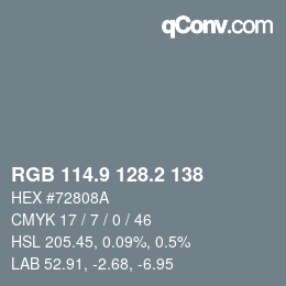 Color code: RGB 114.9 128.2 138 | qconv.com