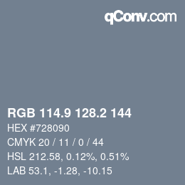 Farbcode: RGB 114.9 128.2 144 | qconv.com