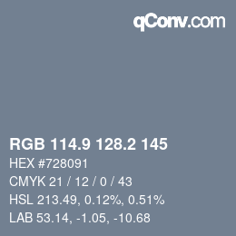カラーコード: RGB 114.9 128.2 145 | qconv.com