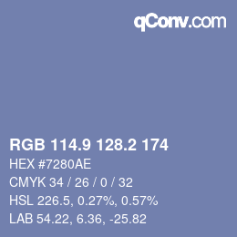 Farbcode: RGB 114.9 128.2 174 | qconv.com