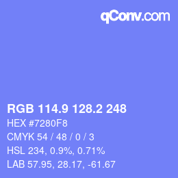 カラーコード: RGB 114.9 128.2 248 | qconv.com
