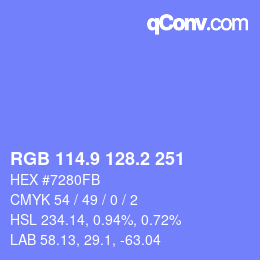 カラーコード: RGB 114.9 128.2 251 | qconv.com