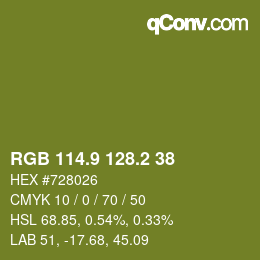 カラーコード: RGB 114.9 128.2 38 | qconv.com