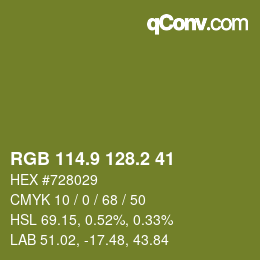 カラーコード: RGB 114.9 128.2 41 | qconv.com