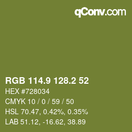 カラーコード: RGB 114.9 128.2 52 | qconv.com