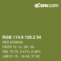 カラーコード: RGB 114.9 128.2 54 | qconv.com