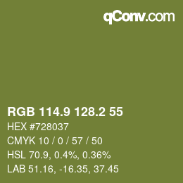 カラーコード: RGB 114.9 128.2 55 | qconv.com
