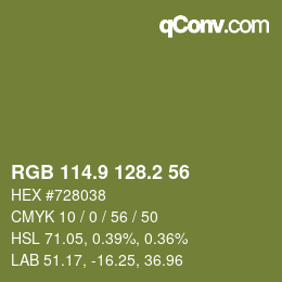 Color code: RGB 114.9 128.2 56 | qconv.com
