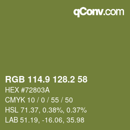 カラーコード: RGB 114.9 128.2 58 | qconv.com