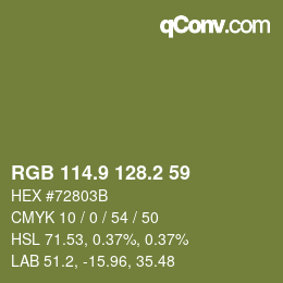 カラーコード: RGB 114.9 128.2 59 | qconv.com